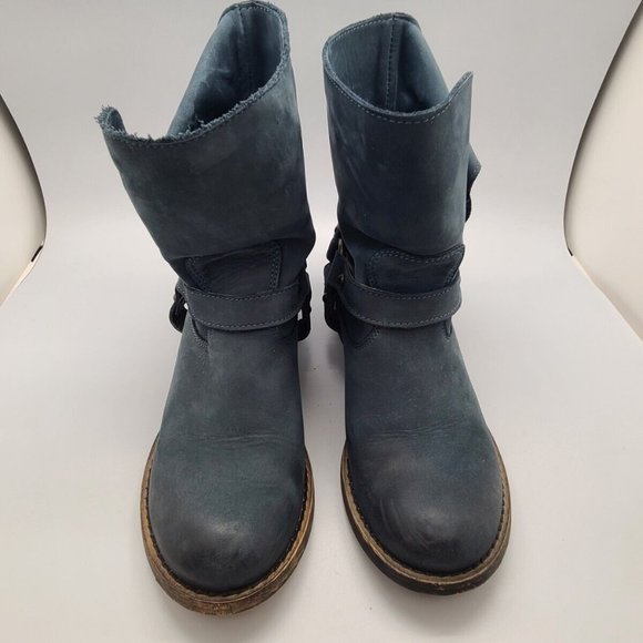 Sundance Blue Leather Harness Moto Boho Pull On Boots Sz 37/6,5 - Picture 7 of 11